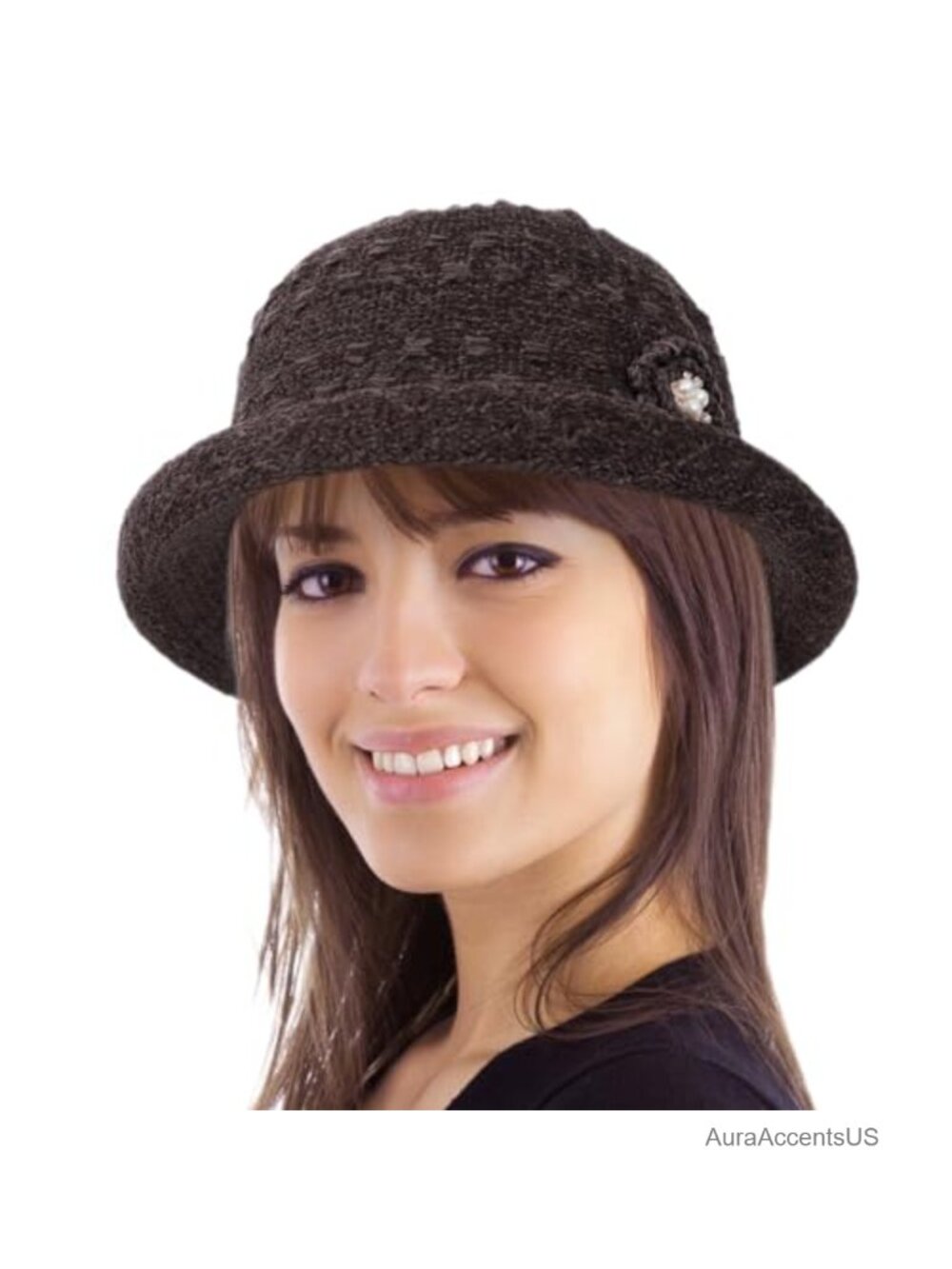 Knit Winter Bucket Hat Acrylic Cotton Round Brim Warm Vintage Cloche